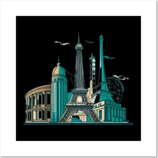 Designs that depict iconic and beautiful buildings from various parts of the world, such as the Eiffel tower, the Taj Mahal, the Colosseum or the Tower of Pisa Posters and Art